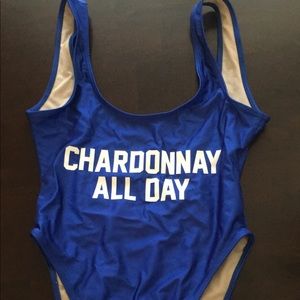 “Chardonnay All Day” COBALT BLUE One Piece